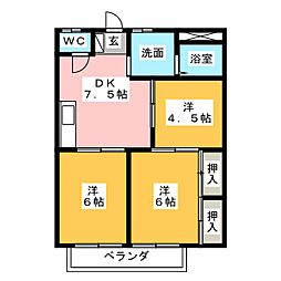 フレンドリータウン　Ｂ棟 2階3DKの間取り