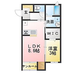 オランジュベール桑名 1LDKの間取図画像