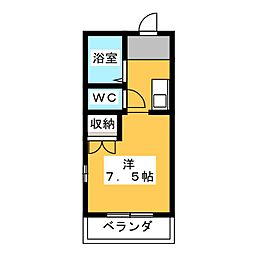 レオパレス松の木第2 ワンルームの間取図画像