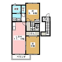フレイムハイツ 2LDKの間取図画像