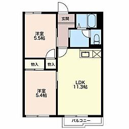 サンライズハイツ・A棟 2LDKの間取図画像
