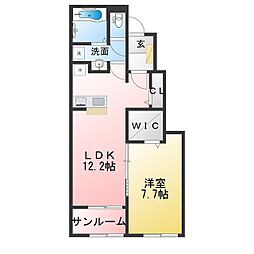 カーサ ウーノ グランデ 1LDKの間取図画像