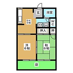 ラフォーレB 2DKの間取図画像