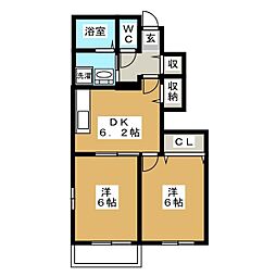サンシャイン・ノマB 2DKの間取図画像