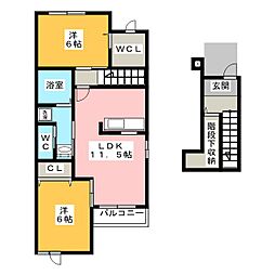 ゴールデンステージ三郷IA 2階2LDKの間取り