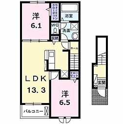 ライラック B 2階2LDKの間取り