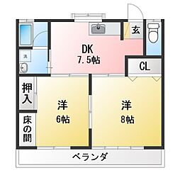 メゾンチオール荘 2DKの間取図画像
