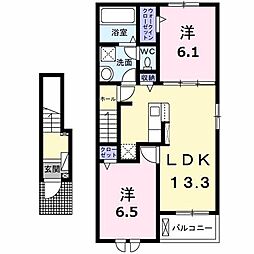 カーサ・アティラン　B 2階2LDKの間取り