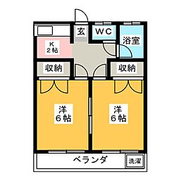 レジオンドヌール宮前B棟 2Kの間取図画像