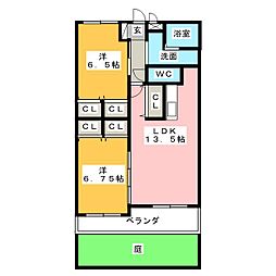 クオリア 1階2LDKの間取り