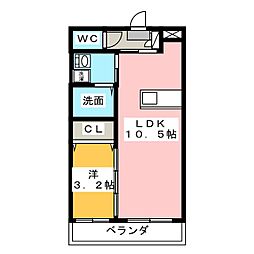 プレジール 2階1LDKの間取り