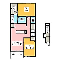 イーストヒル 2階2LDKの間取り
