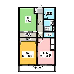 アーバンハイツ利平治 2DKの間取図画像