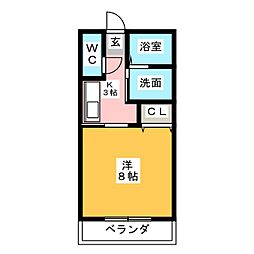 フロラシオン徳川山 1Kの間取図画像