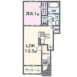 カーサ・アティラン B 1LDKの間取図画像