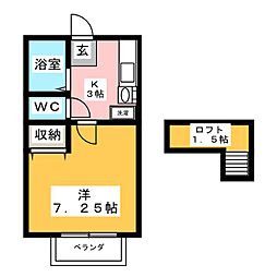 ボヌールB 1Kの間取図画像