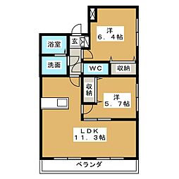 グローリアスヒル 2LDKの間取図画像