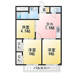 リバーサイドビラ1 3DKの間取図画像