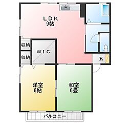 セジュール亀山E 2LDKの間取図画像