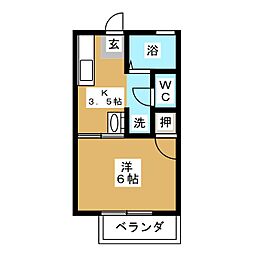 ハイツ仲野3 1Kの間取図画像