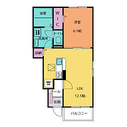 ヒカルサ松阪長月町 1階1LDKの間取り