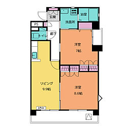 ヴェルメゾン 3階2LDKの間取り
