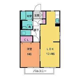 パルまつさかII 2階1LDKの間取り