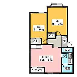 エルシャトー2D 2LDKの間取図画像