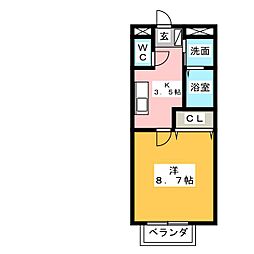 フジハイツ2 1Kの間取図画像