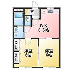プライムミニ 2LDKの間取図画像