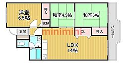 阪急東茨木白川高層住宅5号棟 3LDKの間取図画像