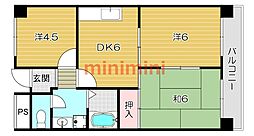 リバーサイド上野 3DKの間取図画像