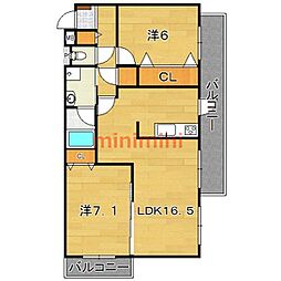 第8レジデンスオクノ藤が丘 2LDKの間取図画像