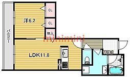 ラフイシャルール 1LDKの間取図画像
