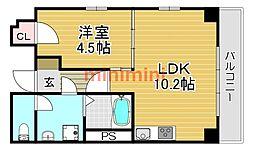 クオーレ茨木元町 1LDKの間取図画像