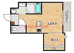 リアコート千里2 NORTH 1LDKの間取図画像