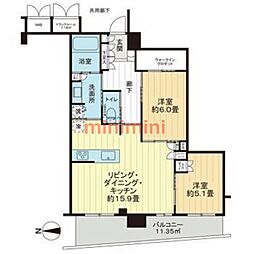 ジオ高槻ミューズレジス 2LDKの間取図画像