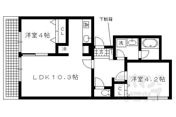 京都府京都市左京区田中高原町(賃貸マンション1SLDK・4階・45.91㎡)の写真 その2