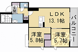 京都市営烏丸線 丸太町駅 徒歩13分の賃貸マンション 3階2LDKの間取り