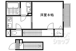 京福電気鉄道北野線 北野白梅町駅 徒歩12分の賃貸アパート 2階1Kの間取り