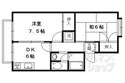 セジュール上賀茂 2DKの間取図画像