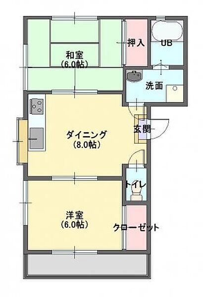 ガーデンフラット 203｜栃木県宇都宮市花房本町(賃貸アパート2DK・2階・43.58㎡)の写真 その2