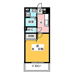 ブルースカイマンションX 4階1Kの間取り