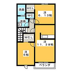 ラフレシール 2階2LDKの間取り