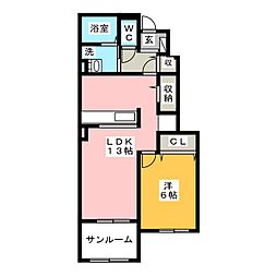 カーサ　フィオーレ 1階1LDKの間取り