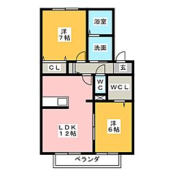 ブラン・ブルーD 2LDKの間取図画像