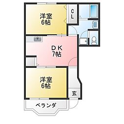 ミドルアーティクル 2DKの間取図画像