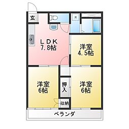 ジョイフルハイツ 3DKの間取図画像