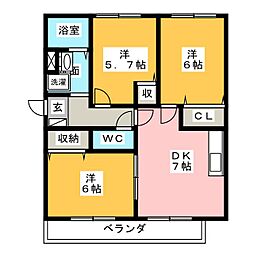 サーフサイドサンシャインS棟 3DKの間取図画像