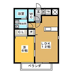 ハピネス 1LDKの間取図画像